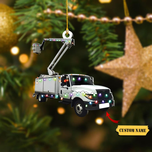 Personalized Name Lineman Bucket Truck Merry Christmas Shaped Ornament, Gift for Lineman, Ornament Decoration, Ornament For Gift, Ornament Christmas
