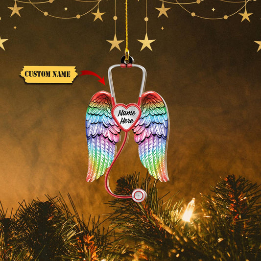 Personalized Nurse Angel Wings Acrylic Christmas Ornament - Gift For Nurse, Ornament Decoration, Ornament For Gift, Ornament Christmas
