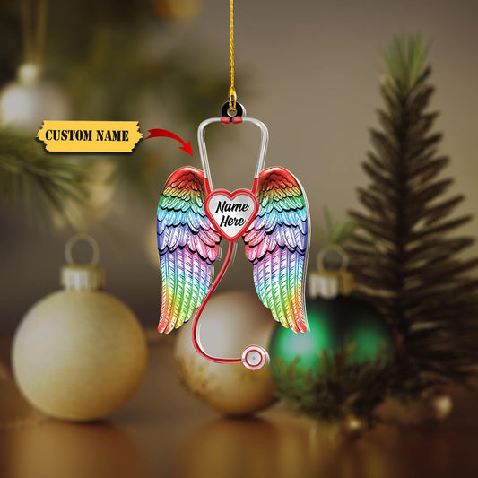 Personalized Nurse Angel Wings Acrylic Christmas Ornament - Gift For Nurse, Ornament Decoration, Ornament For Gift, Ornament Christmas