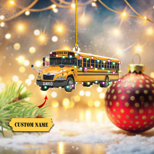 Personalized Ornament School Bus 2D Flat, School Bus Chirstmas Ornament, School Bus Lover Gift, Gift For Bus Driver, Ornament Decoration, Ornament For Gift, Ornament Christmas