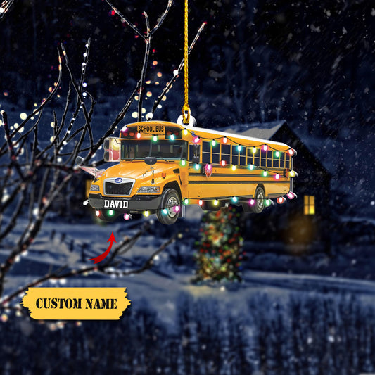 Personalized Ornament School Bus 2D Flat, School Bus Chirstmas Ornament, School Bus Lover Gift, Gift For Bus Driver, Ornament Decoration, Ornament For Gift, Ornament Christmas