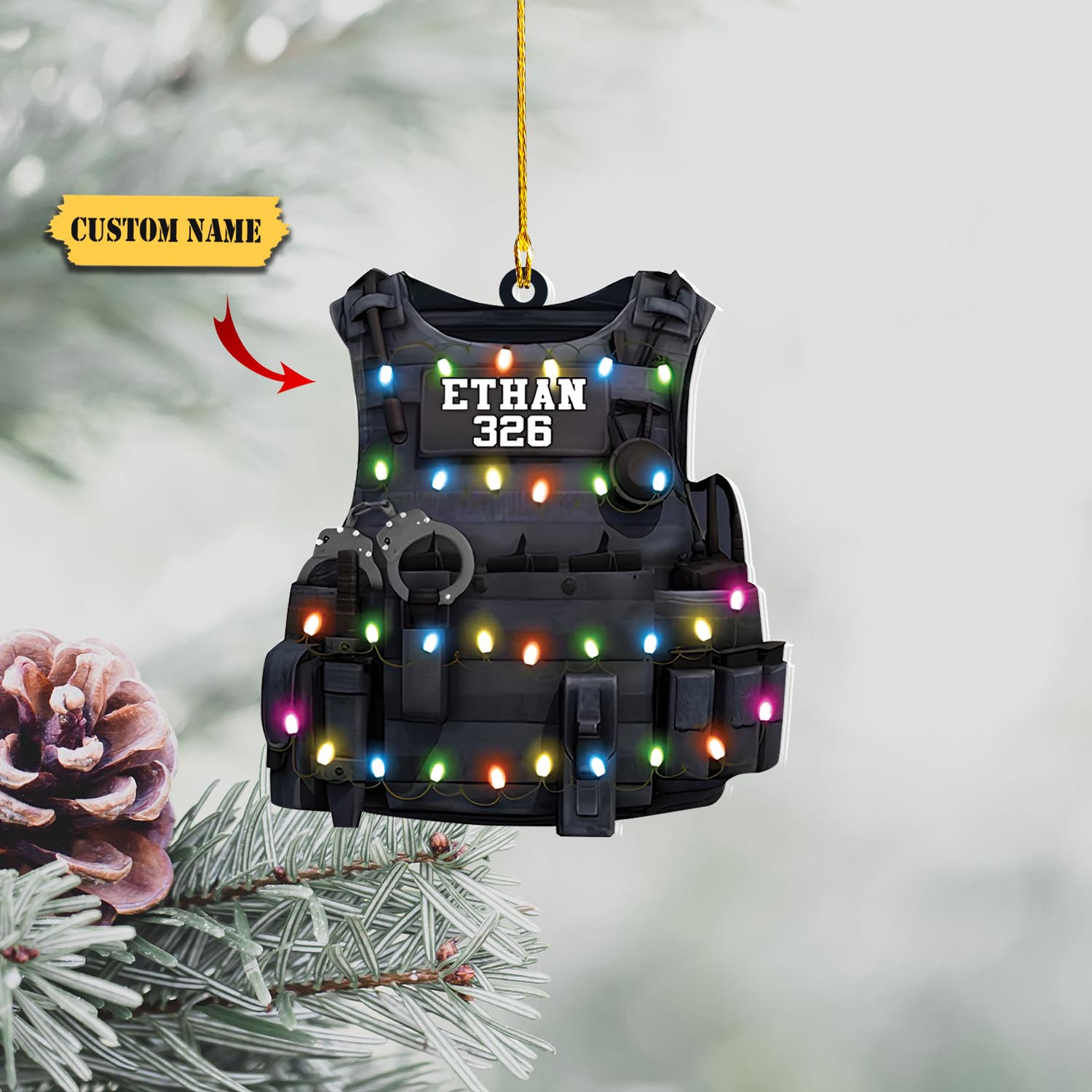 Personalized Police Armor Custom Name Number Custom Shaped Ornament - Police Christmas Day, Ornament For Him, Gift For Him, Ornament Christmas