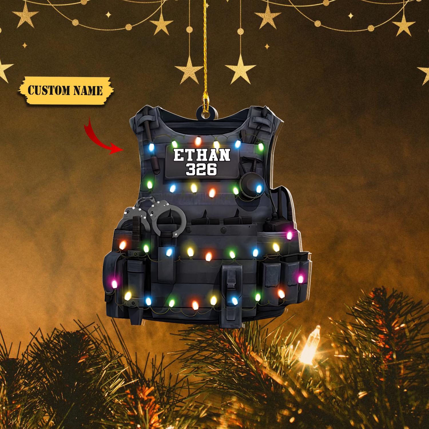 Personalized Police Armor Custom Name Number Custom Shaped Ornament - Police Christmas Day, Ornament For Him, Gift For Him, Ornament Christmas
