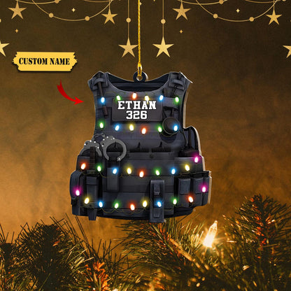 Personalized Police Armor Custom Name Number Custom Shaped Ornament - Police Christmas Day, Ornament For Him, Gift For Him, Ornament Christmas