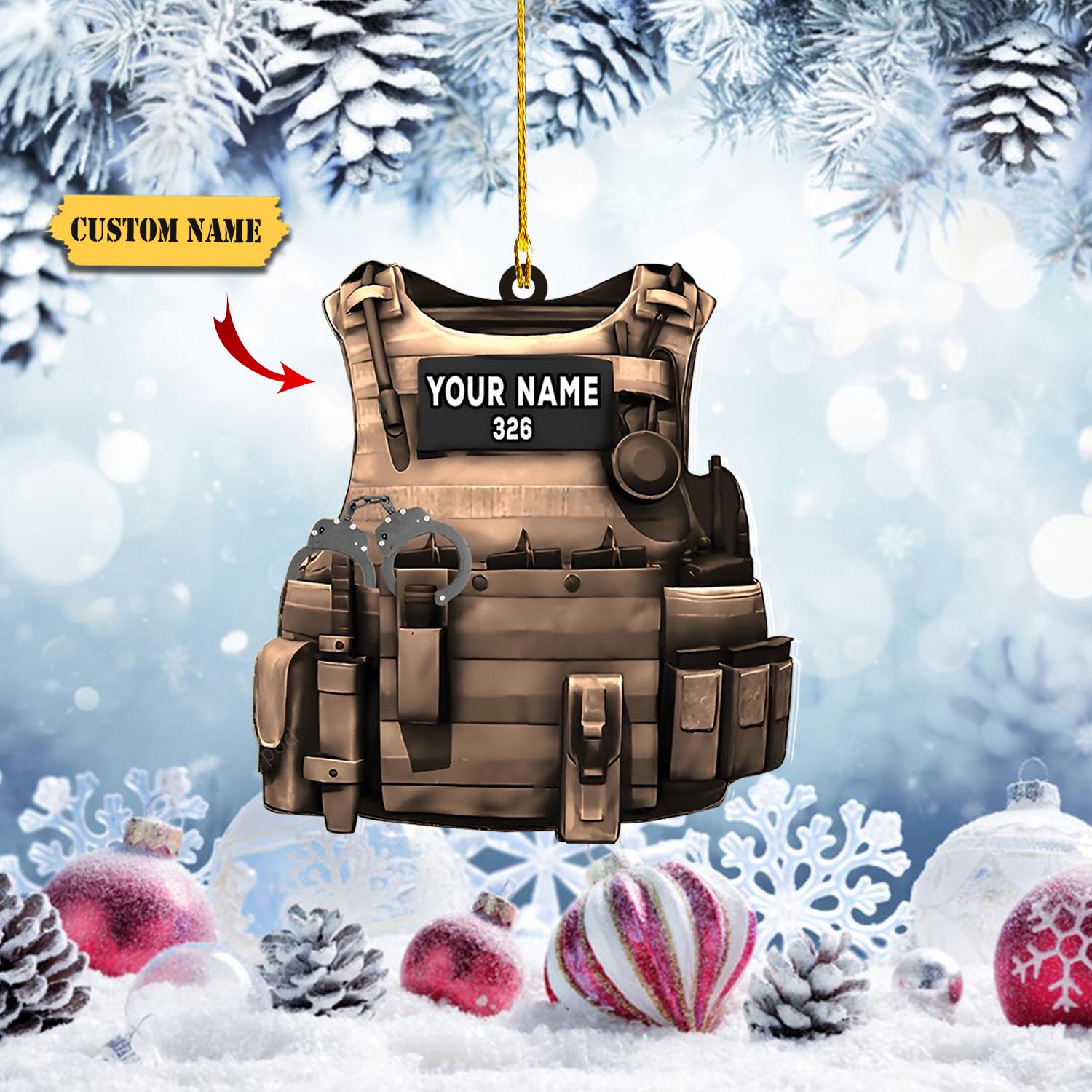 Personalized Police Armor Custom Shaped Ornament - Police Christmas Day Gift For Police, Ornament For Him, Gift For Him, Ornament Christmas