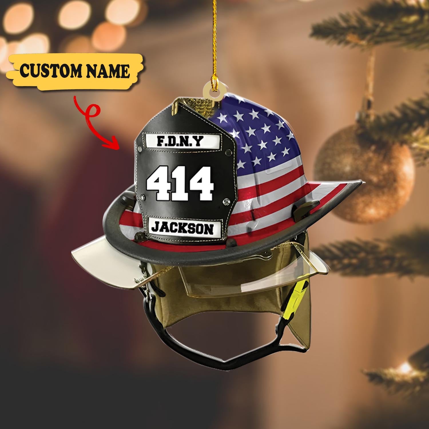 Personalized Us Firefighter Helmet With Department Number And Name Christmas Ornament, Ornament Decoration, Ornament Christmas