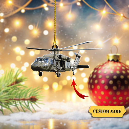Personalized Veteran Helicopter Christmas Ornament, Custom 2D Flat Ornament, Airplane Lover Decor Gifts, Gift For Pilot Dad, Gift For Him, Ornament Decoration, Ornament For Gift, Ornament Christmas