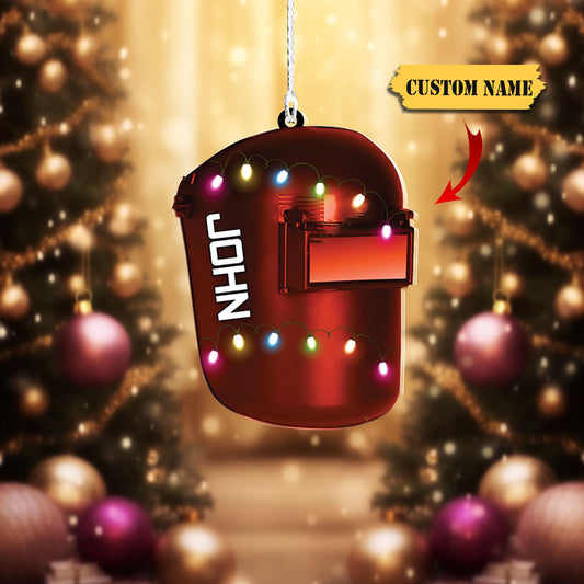 Personalized Welder Helmet Multi Color Light Christmas Ornaments, 2D Flat Ornament, Ornament For Him, Gift For Him, Ornament Christmas
