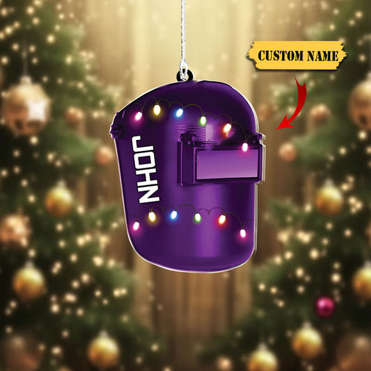 Personalized Welder Helmet Multi Color Light Christmas Ornaments, 2D Flat Ornament, Ornament For Him, Gift For Him, Ornament Christmas