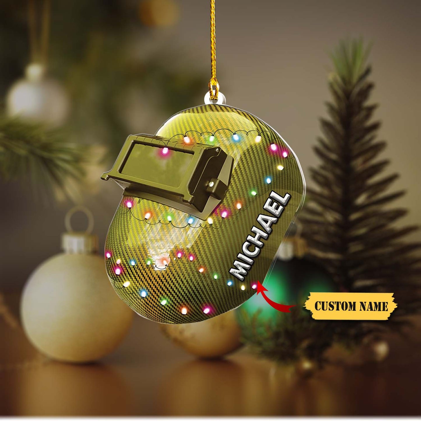 Personalized Welder Mask Light Christmas Ornaments, 2D Flat Ornament, Gift for Welder Father Son, Ornament For Him, Gift For Him, Ornament Christmas
