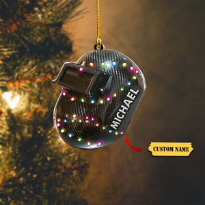 Personalized Welder Mask Light Christmas Ornaments, 2D Flat Ornament, Gift for Welder Father Son, Ornament For Him, Gift For Him, Ornament Christmas