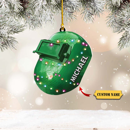 Personalized Welder Mask Light Christmas Ornaments, 2D Flat Ornament, Gift for Welder Father Son, Ornament For Him, Gift For Him, Ornament Christmas