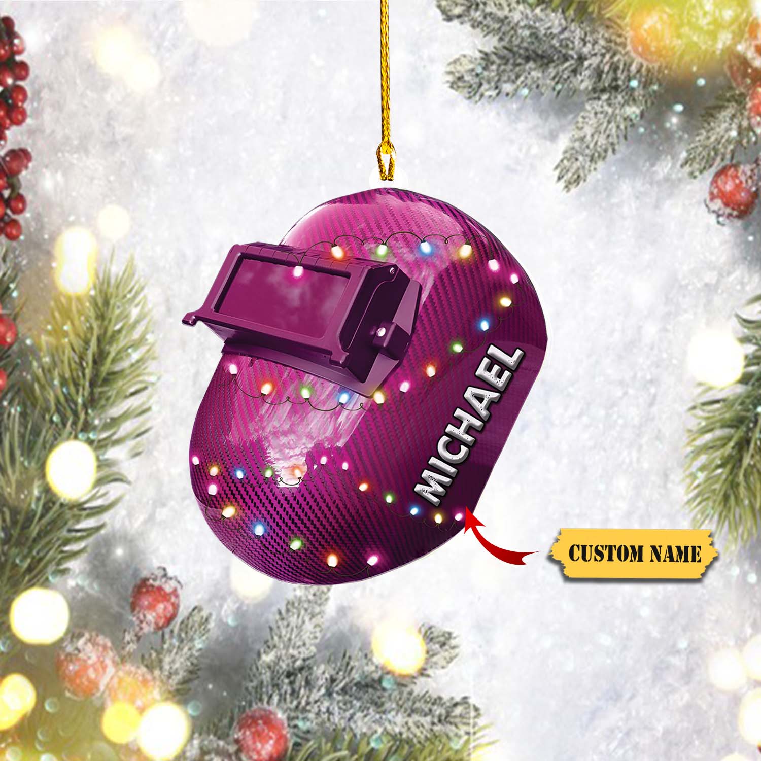 Personalized Welder Mask Light Christmas Ornaments, 2D Flat Ornament, Gift for Welder Father Son, Ornament For Him, Gift For Him, Ornament Christmas