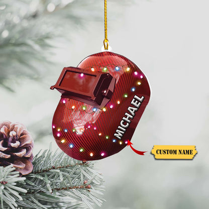 Personalized Welder Mask Light Christmas Ornaments, 2D Flat Ornament, Gift for Welder Father Son, Ornament For Him, Gift For Him, Ornament Christmas