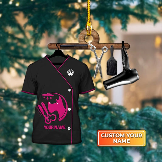 Pet Groomer Uniform Pink Custom Shaped Ornament, Idea Gift for Pet Groomer Christmas, Ornament Decoration, Ornament For Gift, Ornament Christmas