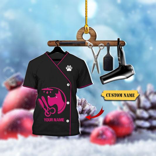 Pet Groomer Uniform Pink Custom Shaped Ornament, Idea Gift for Pet Groomer Christmas, Ornament Decoration, Ornament For Gift, Ornament Christmas