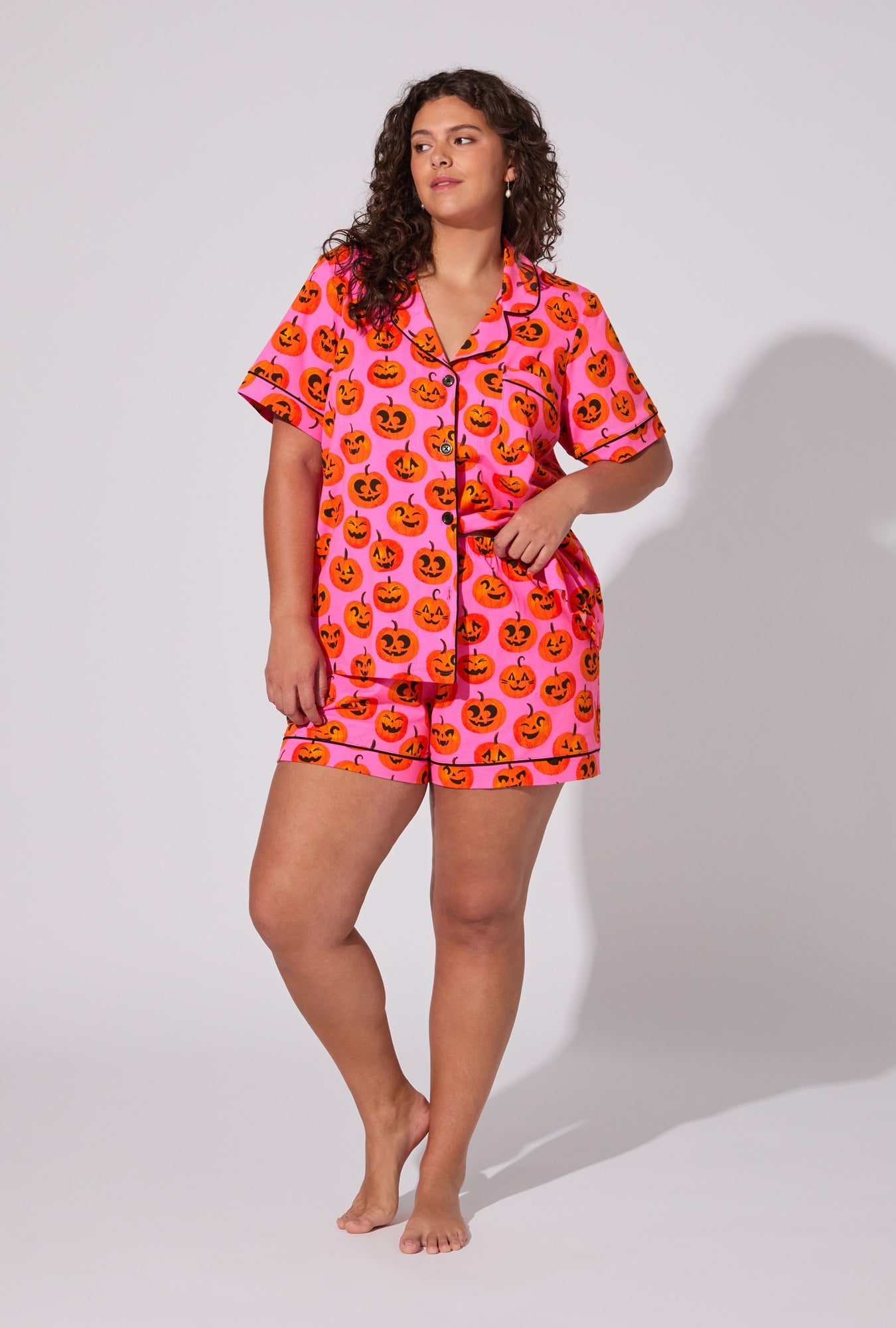 Jolly Jack-O-Lanterns Short Sleeve Classic Shorty Stretch Jersey PJ Set