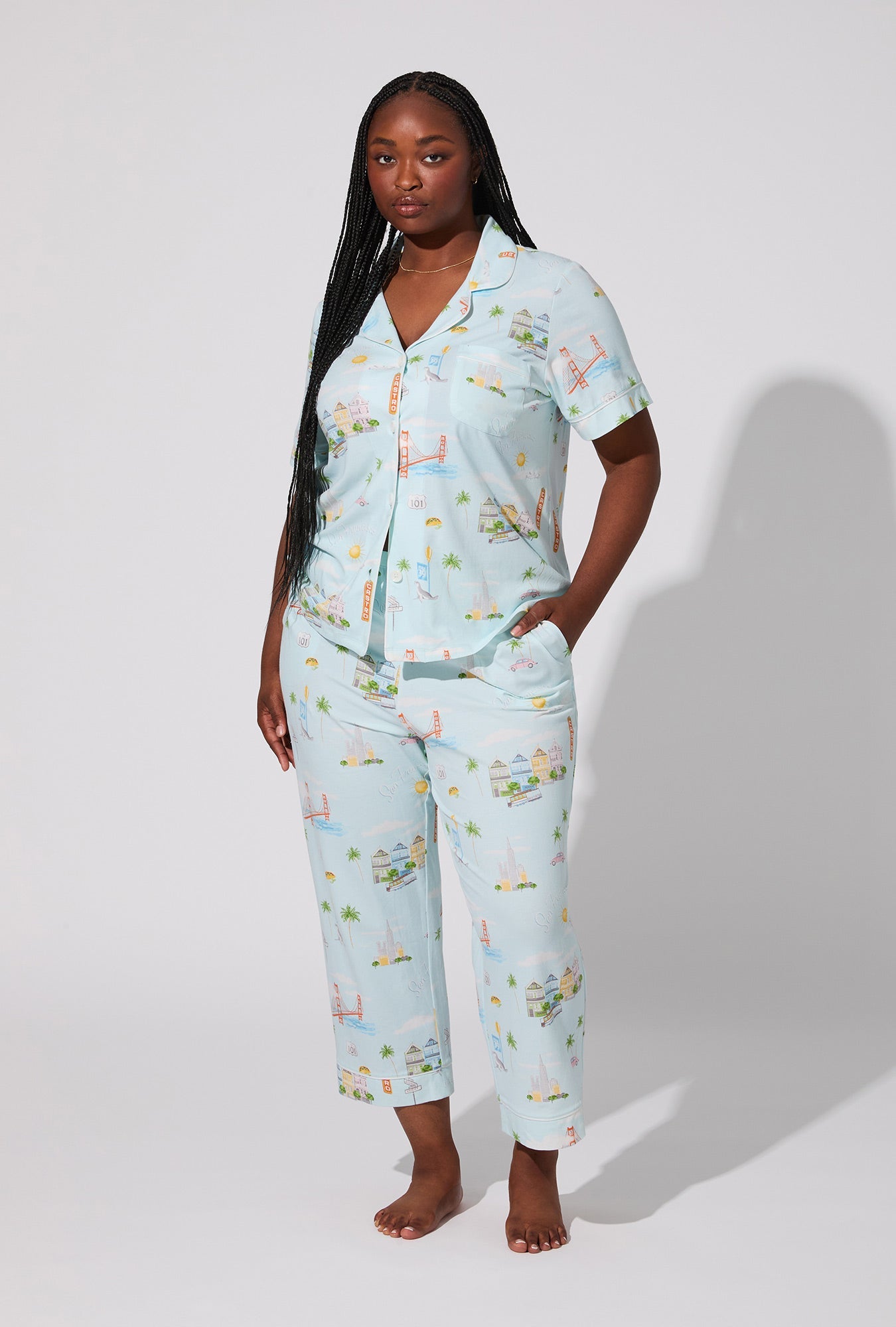 City By The Bay Short Sleeve Classic Stretch Jersey Cropped PJ Set