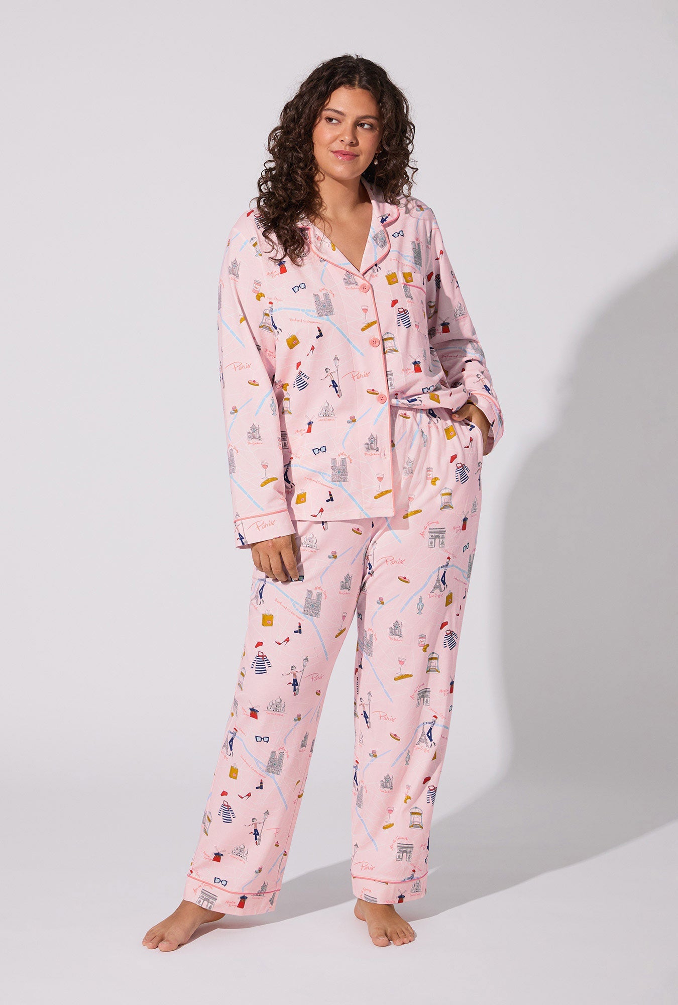 48 Hrs In Paris Long Sleeve Classic Stretch Jersey PJ Set