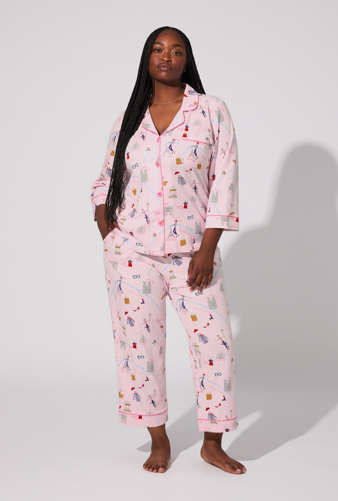 48 Hrs In Paris 3/4 Sleeve Classic Stretch Jersey Cropped PJ Set