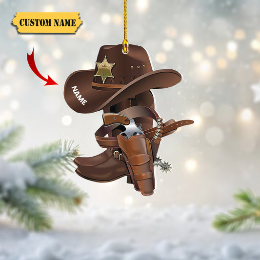 Podagree Personalized Cowboy Boots and Hat Christmas Ornament for Cowboy, Cowboy Cowgirl Horseback Riding Ornament, Horse Racing Ornament (CB10), Ornament Decoration, Ornament For Gift, Ornament Christmas