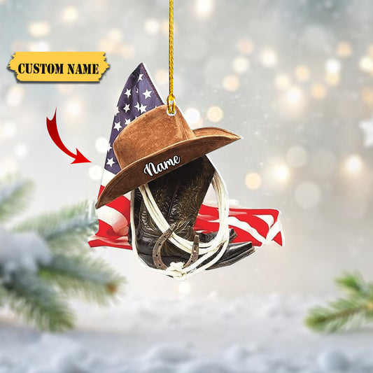 Podagree Personalized Cowboy Boots and Hat Christmas Ornament for Cowboy, Cowboy Cowgirl Horseback Riding Ornament, Horse Racing Ornament (CB12), Ornament Decoration, Ornament For Gift, Ornament Christmas