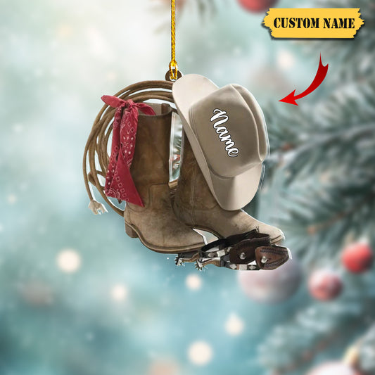 Podagree Personalized Cowboy Boots and Hat Christmas Ornament for Cowboy, Cowboy Cowgirl Horseback Riding Ornament, Horse Racing Ornament (CB4), Ornament Decoration, Ornament For Gift, Ornament Christmas