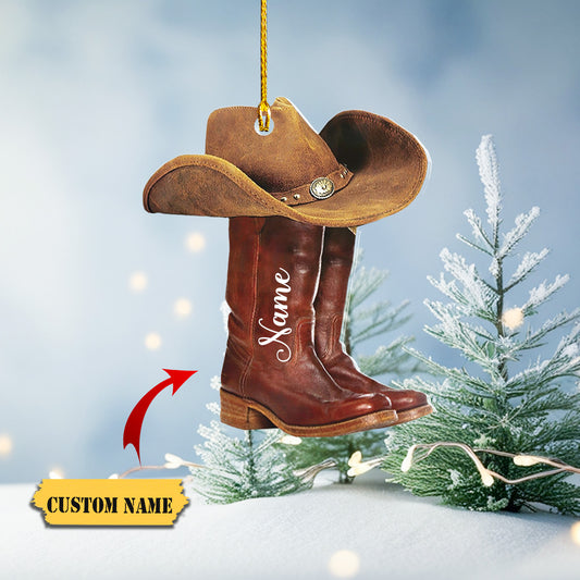 Podagree Personalized Cowboy Boots and Hat Christmas Ornament for Cowboy, Cowboy Cowgirl Horseback Riding Ornament, Horse Racing Ornament (CB6), Ornament Decoration, Ornament For Gift, Ornament Christmas