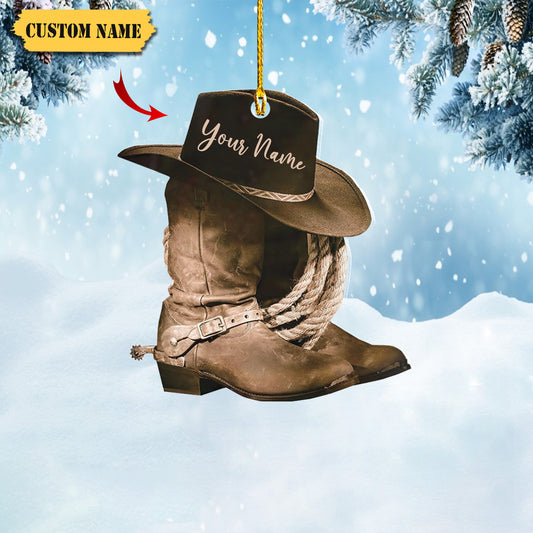 Podagree Personalized Cowboy Boots and Hat Christmas Ornament for Cowboy, Cowboy Cowgirl Horseback Riding Ornament, Horse Racing Ornament (CB7), Ornament Decoration, Ornament For Gift, Ornament Christmas