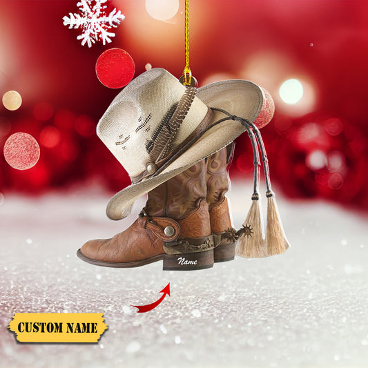 Podagree Personalized Cowboy Boots and Hat Christmas Ornament for Cowboy, Cowboy Cowgirl Horseback Riding Ornament, Horse Racing Ornament (CB8), Ornament Decoration, Ornament For Gift, Ornament Christmas