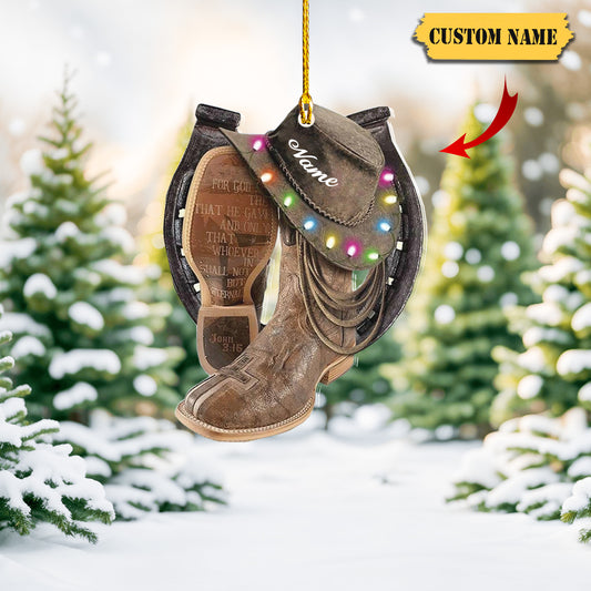 Podagree Personalized Cowboy Boots and Hat Christmas Ornament for Cowboy, Cowboy Cowgirl Horseback Riding Ornament, Ornament Decoration, Ornament For Gift, Ornament Christmas