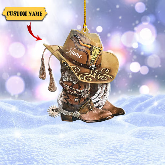 Podagree Personalized Cowboy Boots and Hat Christmas Ornament for Cowboy, Cowboy Cowgirl Horseback Riding Ornament23, Ornament Decoration, Ornament For Gift, Ornament Christmas