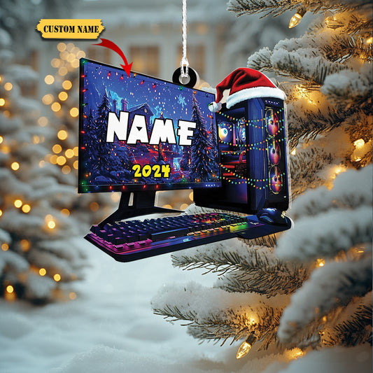 Podagree Personalized Name PC Computer Ornament Christmas, Shape Flat Christmas Ornament for Gamer, Gaming Gamer Christmas Ornament Gift for Boys12, Ornament Decoration, Ornament For Gift, Ornament Christmas