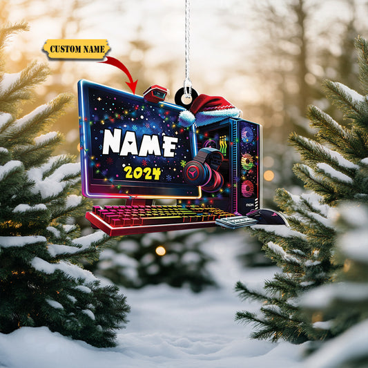 Podagree Personalized Name PC Computer Ornament Christmas, Shape Flat Christmas Ornament for Gamer, Gaming Gamer Christmas Ornament Gift for Boys345, Ornament Decoration, Ornament For Gift, Ornament Christmas