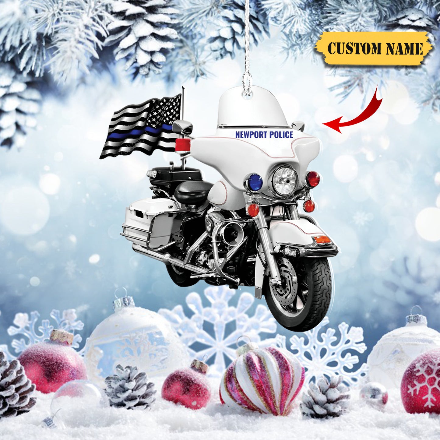 Police Motorcycle Personalized Flat Ornament, Ornament For Him, Gift For Him, Ornament Christmas