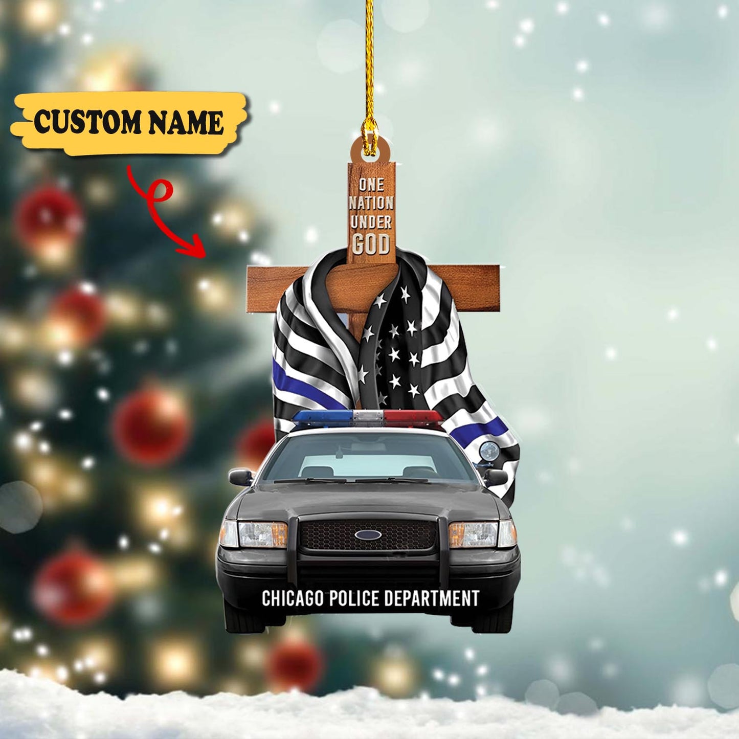 Police One Nation Under God Personalized Flat Ornament Gift For Police new, Ornament For Him, Gift For Him, Ornament Christmas