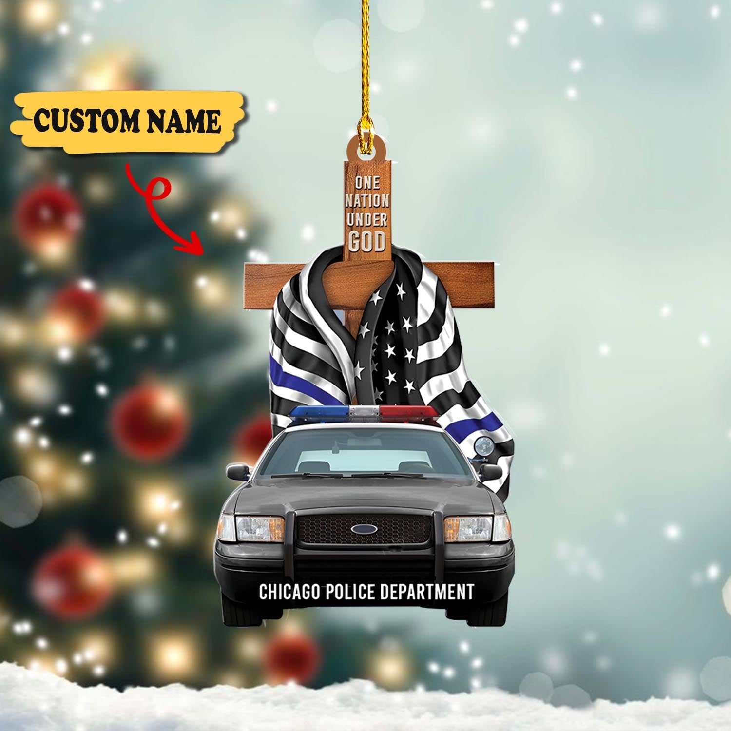 Police One Nation Under God Personalized Flat Ornament Gift For Police new, Ornament For Him, Gift For Him, Ornament Christmas