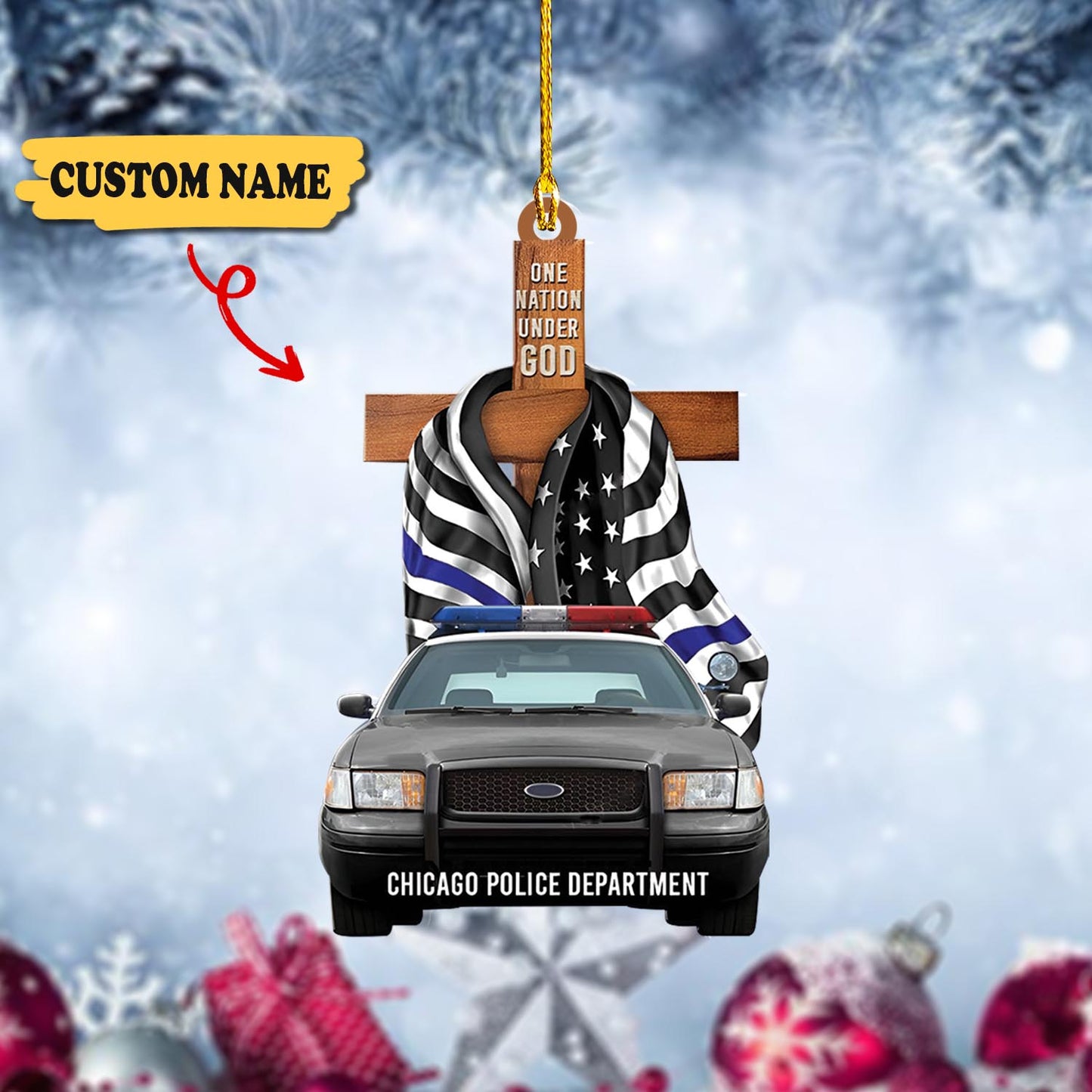 Police One Nation Under God Personalized Flat Ornament Gift For Police new, Ornament For Him, Gift For Him, Ornament Christmas