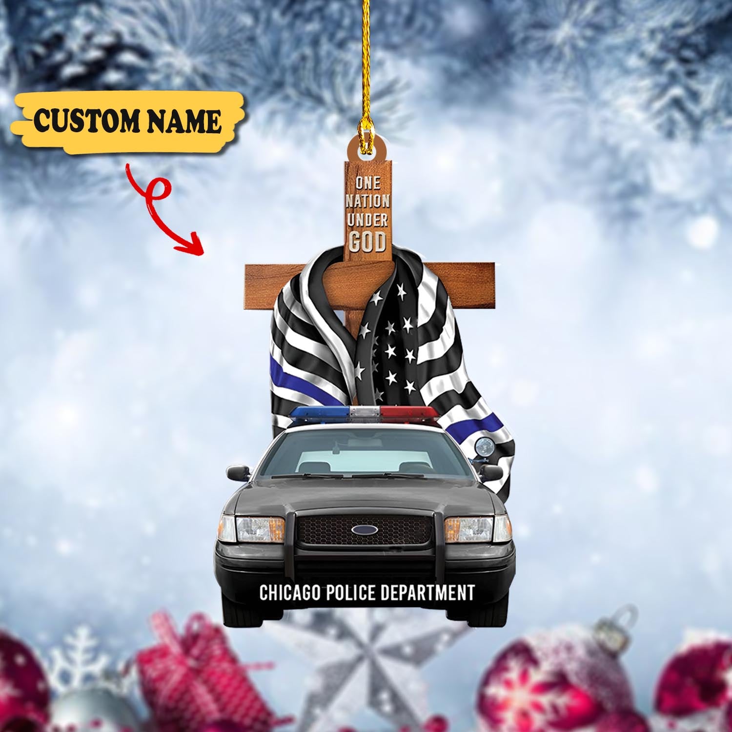 Police One Nation Under God Personalized Flat Ornament Gift For Police new, Ornament For Him, Gift For Him, Ornament Christmas