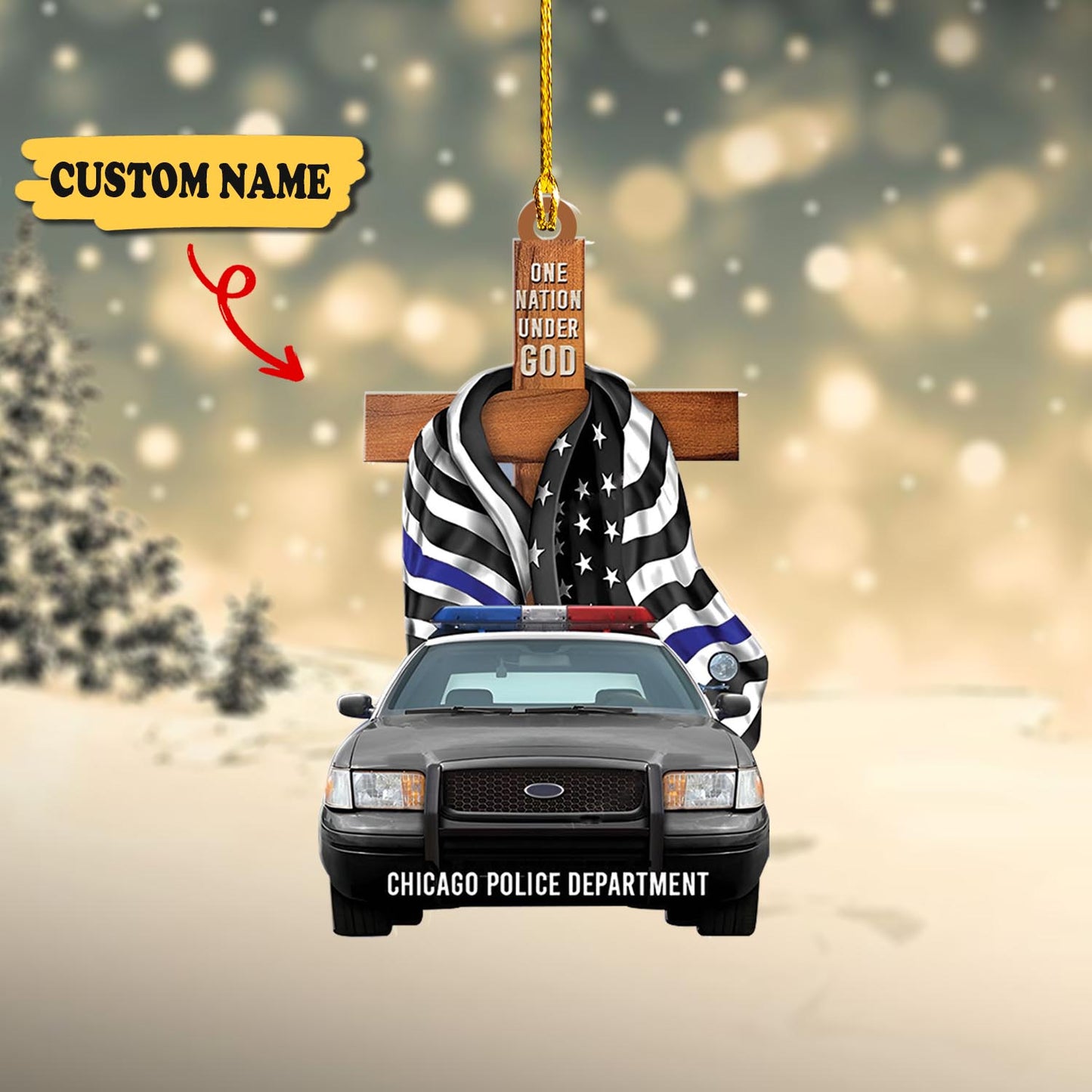 Police One Nation Under God Personalized Flat Ornament Gift For Police new, Ornament For Him, Gift For Him, Ornament Christmas