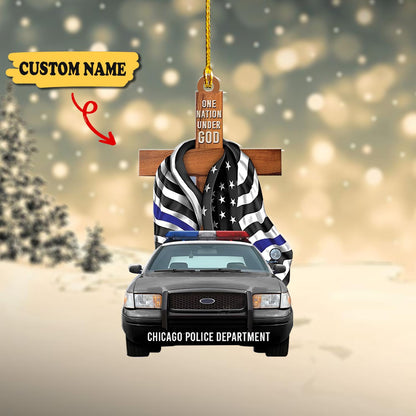 Police One Nation Under God Personalized Flat Ornament Gift For Police new, Ornament For Him, Gift For Him, Ornament Christmas