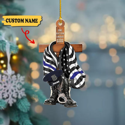 Police One Nation Under God Personalized Flat Ornament Gift For Police, Ornament For Him, Gift For Him, Ornament Christmas