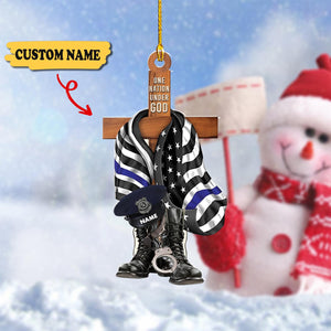 Police One Nation Under God Personalized Flat Ornament Gift For Police, Ornament For Him, Gift For Him, Ornament Christmas