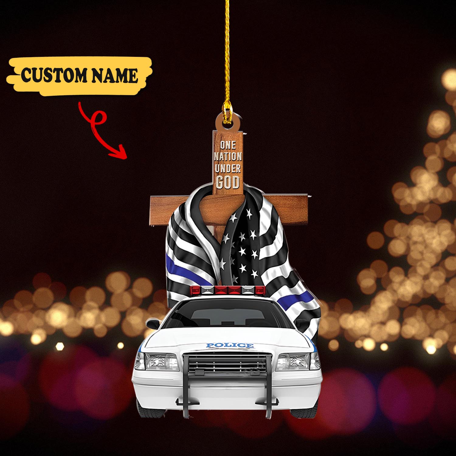 Police One Nation Under God Personalized Flat Ornament Gift For Police v1, Ornament For Him, Gift For Him, Ornament Christmas