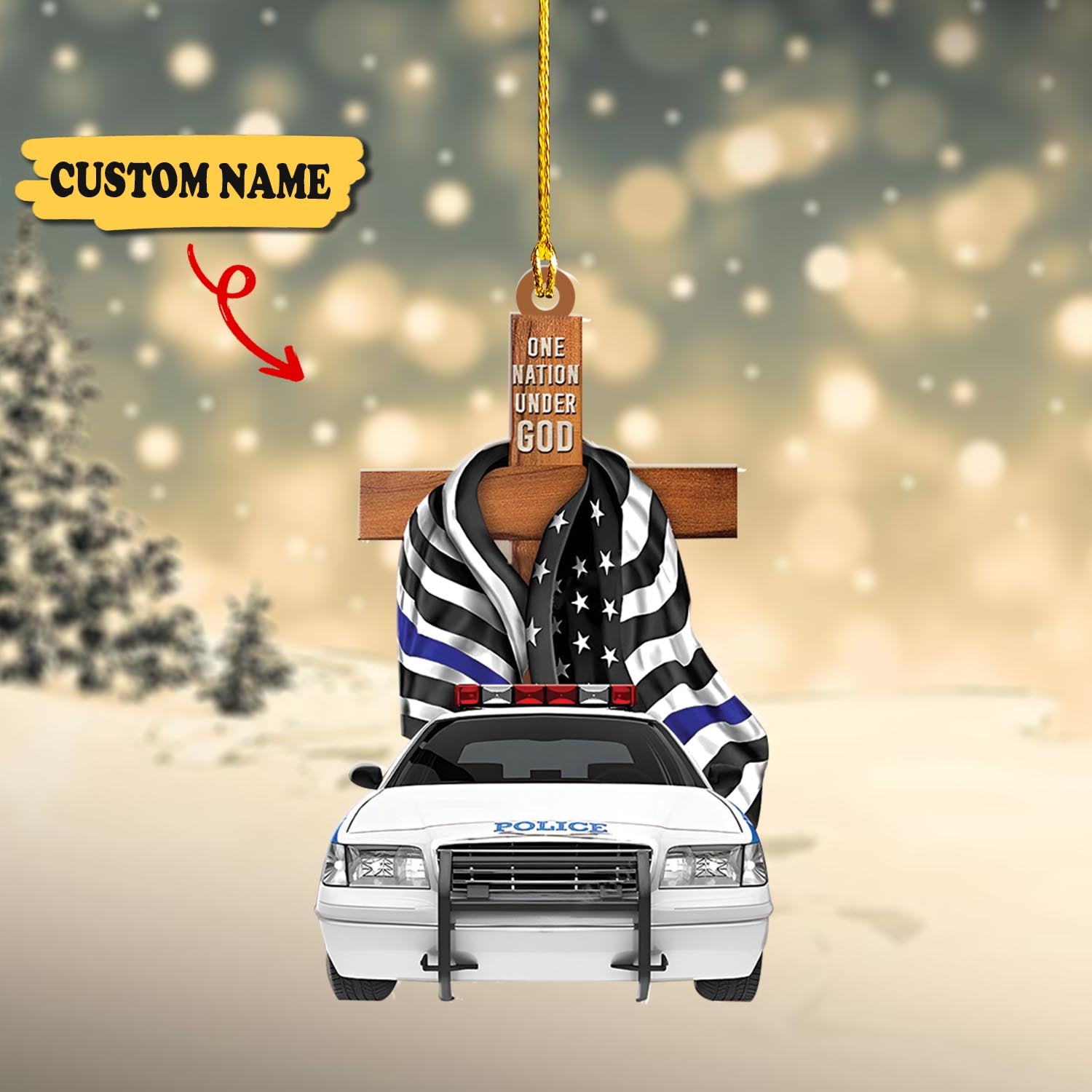 Police One Nation Under God Personalized Flat Ornament Gift For Police v1, Ornament For Him, Gift For Him, Ornament Christmas