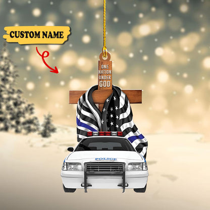 Police One Nation Under God Personalized Flat Ornament Gift For Police v1, Ornament For Him, Gift For Him, Ornament Christmas