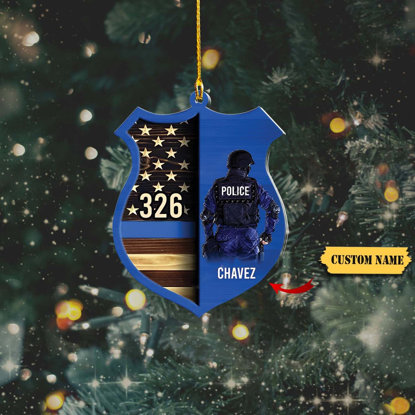 Police Shield Custom Shape 2 Layered Wooden Ornament, Ornament For Him, Gift For Him, Ornament Christmas