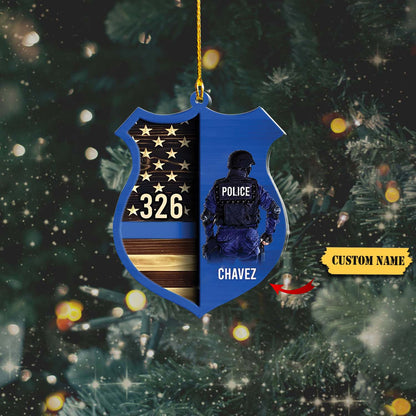 Police Shield Custom Shape 2 Layered Wooden Ornament, Ornament For Him, Gift For Him, Ornament Christmas