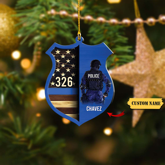 Police Shield Custom Shape 2 Layered Wooden Ornament, Ornament For Him, Gift For Him, Ornament Christmas