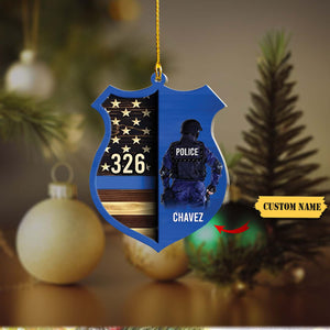 Police Shield Custom Shape 2 Layered Wooden Ornament, Ornament For Him, Gift For Him, Ornament Christmas